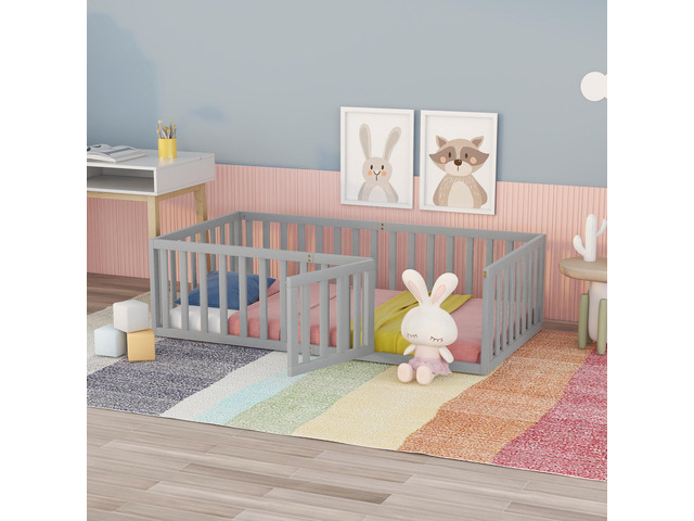 Twin Size Wood Daybed Frame With Fence, Gray(Old Sku:Wf289661Aae)