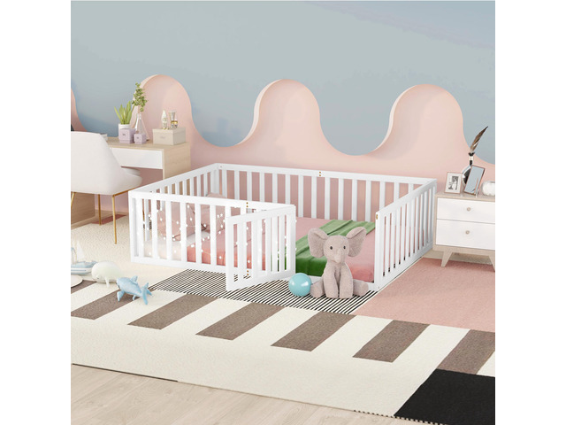 Full Size Wood Daybed Frame With Fence, White(Old Sku:Wf289662Aak)