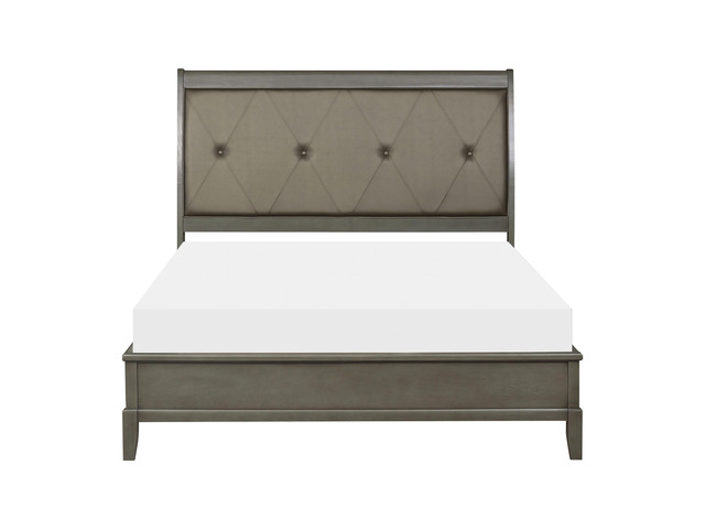 Transitional Style Gray Finish 1pc Queen Size Sleigh Bed Button-Tufted Faux Leather Upholstered Headboard Bedframe