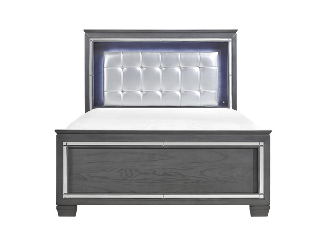 Glamourous Style 1Pc Queen Bed Button-Tufted Upholstered Led Headboard Gray Finish Modern Beautiful Bedroom Furniture