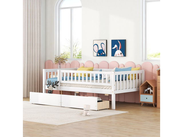 Twin Size Daybed Wood Bed With Two Drawers, White