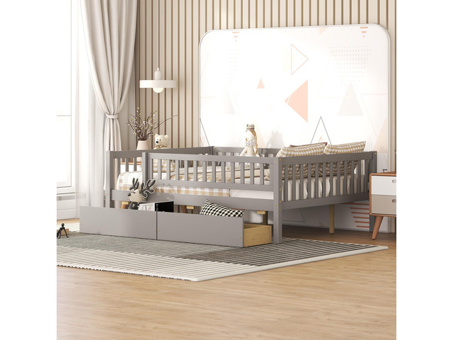 Full Size Daybed Wood Bed With Two Drawers, Gray
