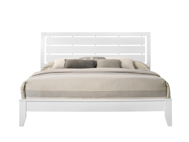 1Pc King Size White Finish Panel Bed Geometric Design Frame Softly Curved Headboard Wooden Bedroom Furniture