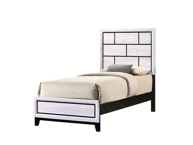 Cotemporary White Finish Twin Size Panel Low-Profile Youth Kids Bed Geometric Design Wooden Bedroom Furniture