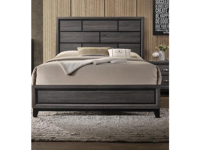 Cotemporary Gray Finish Queen Size Panel Low-Profile Bed Geometric Design Wooden Bedroom Furniture