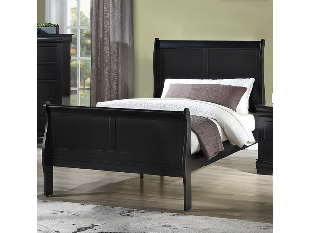 Louis Phillipe Brown Cherry Finish Twin Size Youth Panel Sleigh Bed Solid Wood Wooden Bedroom Furniture