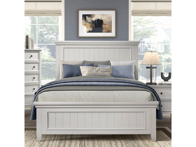 Farmhouse Style Full Size Panel Bed 1Pc Classic White Finish Modern Bedroom Wooden Furniture