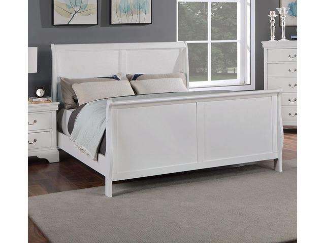 Modern 1Pc Queen Size Bed Bedroom Furniture Sleigh Design Headboard Footboard Plywood 1Pc Bedframe White Color