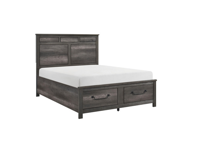 1Pc Gray Finish Queen Platform Bed With Footboard Storage Wooden Furniture Traditional Design