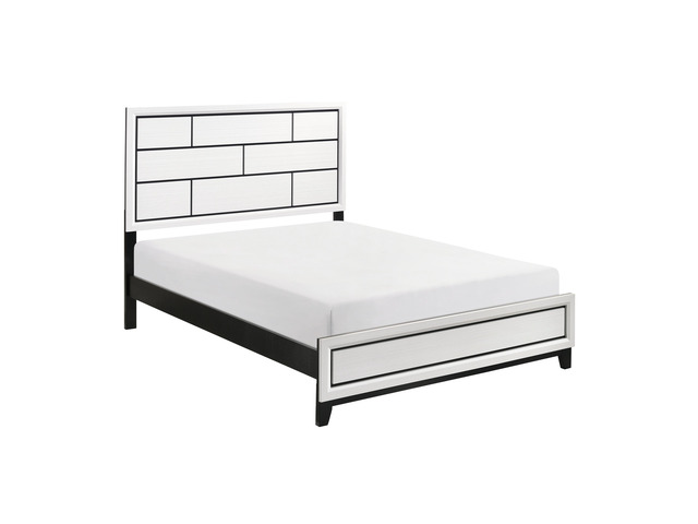 Modern Contemporary White Finish Queen Bed 1Pc Wooden Bedroom Furniture Black Line Design