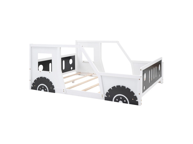 Full Size Classic Car-Shaped Platform Bed With Wheels,White