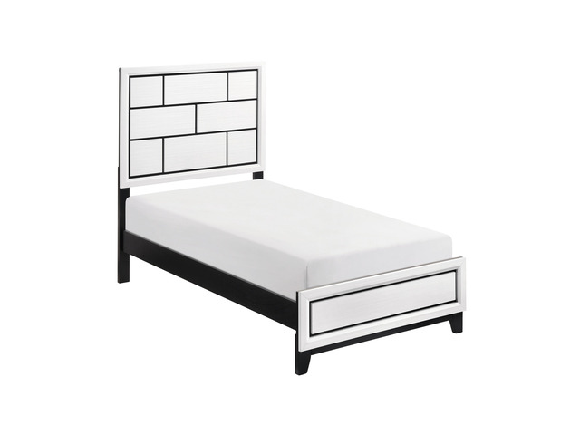 Modern Contemporary White Finish Twin Size Bed 1Pc Wooden Bedroom Furniture Black Line Design