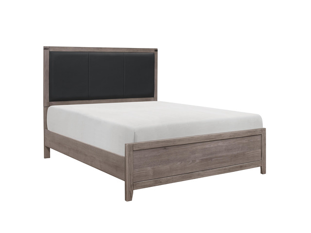 Brownish Gray Finish Full Size Panel Bed 1pc Faux Leather Upholstered Headboard Industrial Design Bedroom Furniture