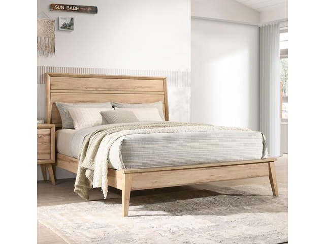 Classic Style Queen Bed Natural Oak Finish Wooden Bedroom Furniture 1Pc, Mid-Century Modern Design