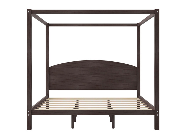 King Size Canopy Platform Bed With Headboard And Support Legs, Brown Wash