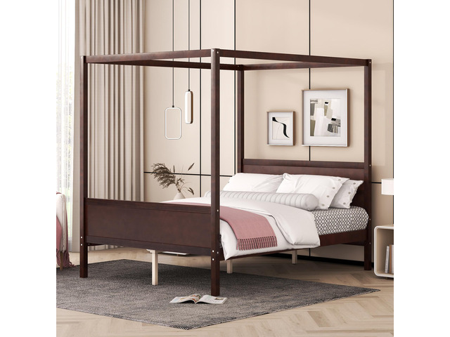 Queen Size Canopy Platform Bed With Headboard And Footboard,Slat Support Leg - Espresso(Old Sku:Lt001912Aap)