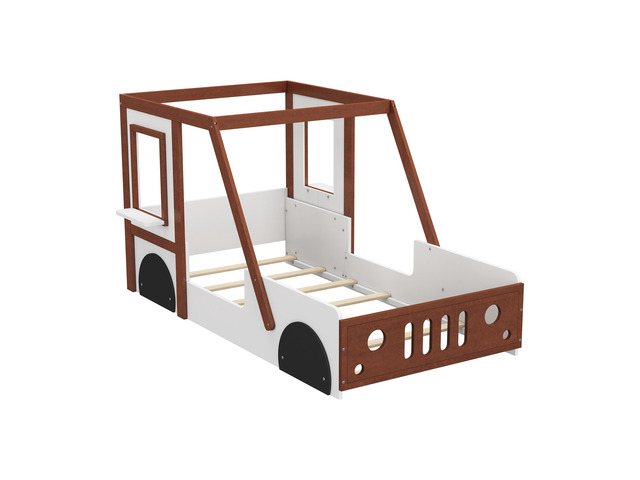 Fun Play Design Twin Size Car Bed, Kids Platform Bed In Car-Shaped For Kids Boys Girls Teens,White+ Orange