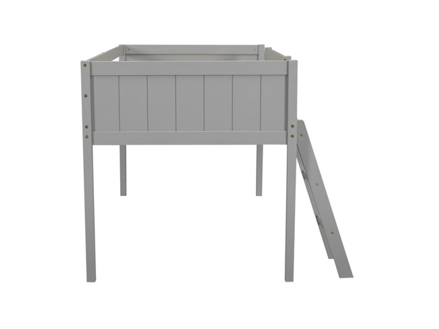 Twin Size Wood Low Loft Bed With Ladder, Ladder Can Be Placed On The Left Or Right, Gray