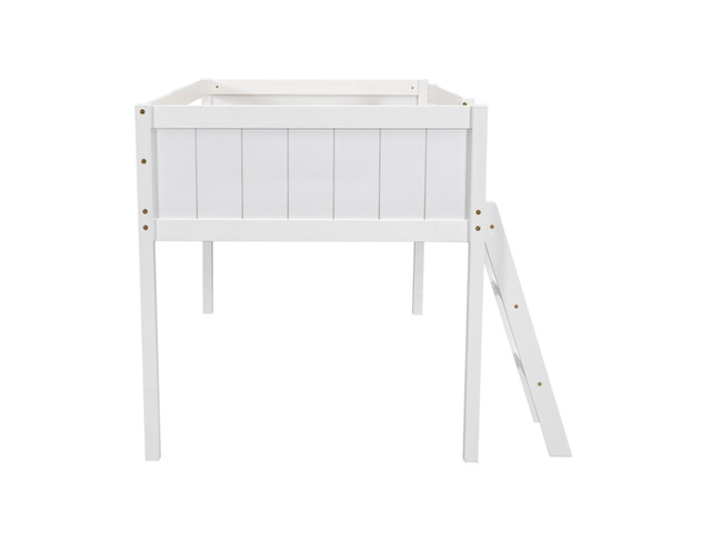 Twin Size Wood Low Loft Bed With Ladder, Ladder Can Be Placed On The Left Or Right, White