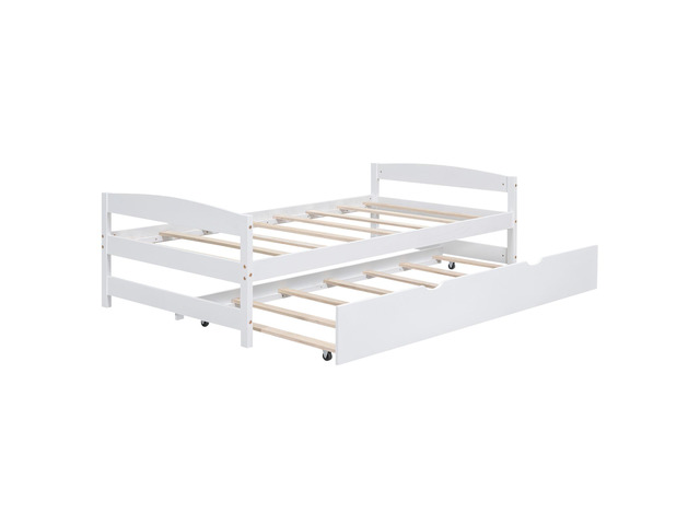 Twin Size Platform Bed With Twin Size Trundle, White