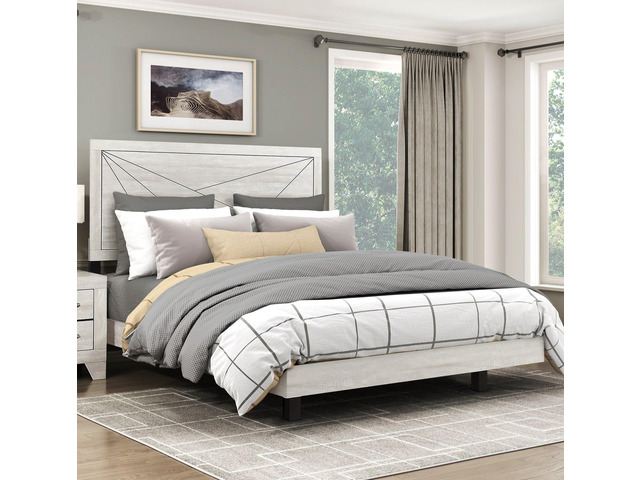 Contemporary Gray Oak Finish Queen Bed Durable Wooden Bedroom Furniture 1Pc Line Pattern Headboard