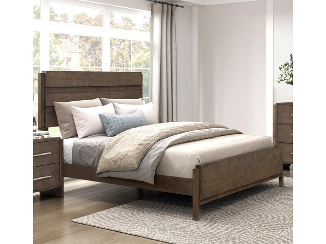 Classic Contemporary Dark Walnut Finish Queen Bed 1Pc Durable Panel Bedroom Furniture Solid Rubberwood