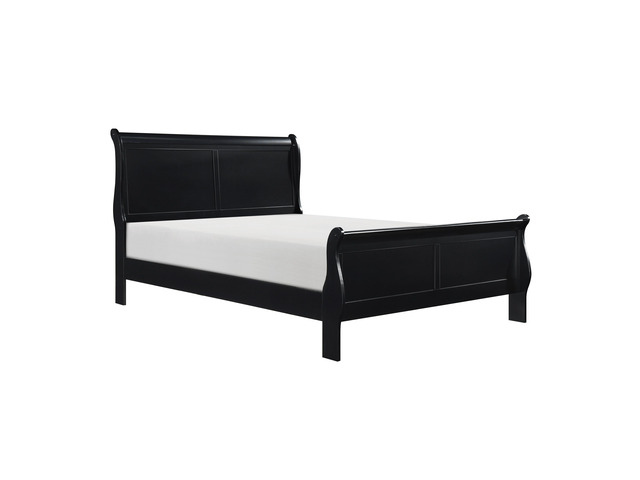 1Pc Black Finish Full Size Bed Traditional Louis Philippe Style Wooden Bedroom Furniture