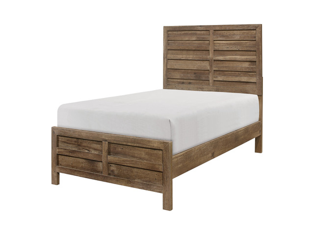 Weathered Pine Finish 1pc Twin Bed Modern Line Pattern Rustic Style Wooden Bedroom Furniture