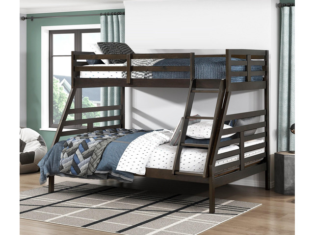 Twin Over Full Bunk Bed 1Pc Classic Dark Brown Finish Youth Bedroom Furniture Durable Wood