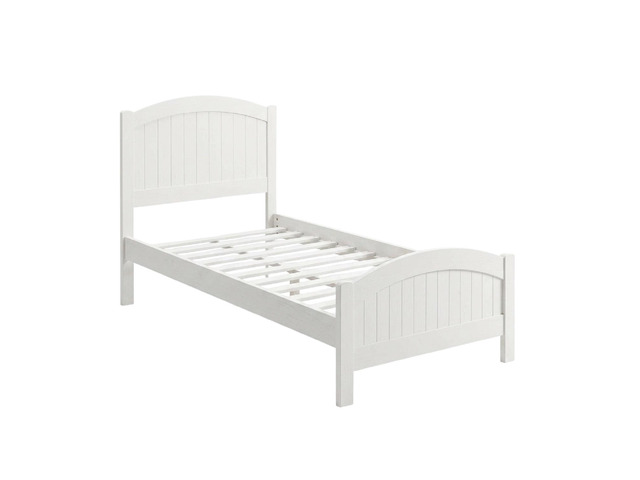 White Color Full Size Bed Youth Bedroom Furniture Vertical Lines Carved Headboard 1Pc Bedframe Modern