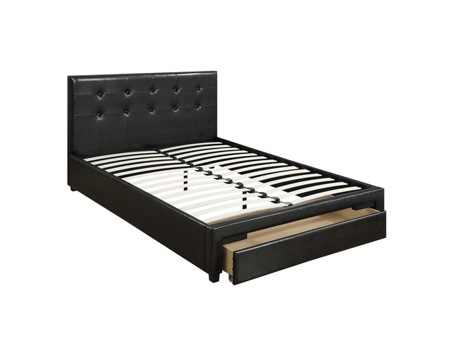 Bedroom Furniture Black Under Storage Bed Fb 1Pc Full Size Bed Faux Leather Upholstered Tufted Headboard