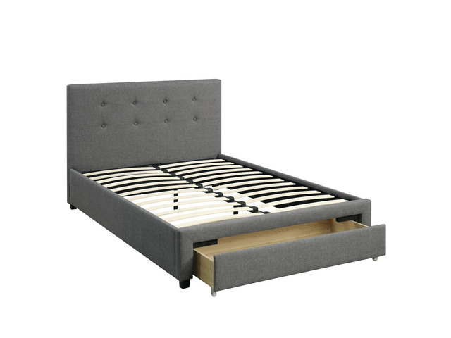 Modern Bedroom Furniture Grey Polyfiber 1Pc Full Size Bed Tufted Headboard Storage Drawer Footboard