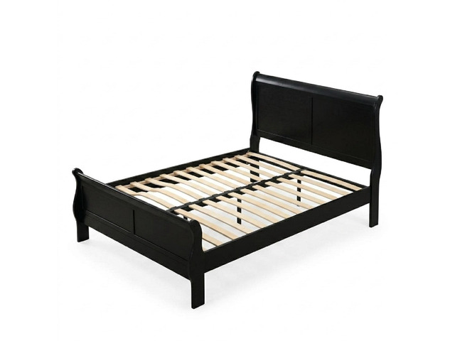 Queen Size Bed Black Louis Phillipe Solidwood 1Pc Bed Bedroom Sleigh Bed Contemporary Style