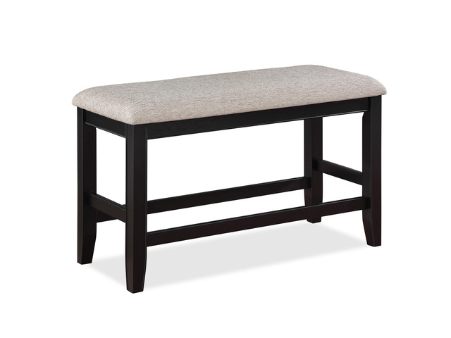 Farmhouse Style 1pc Black Light Gray Counter Height Bench Footrest Upholstered Seat Wooden Furniture