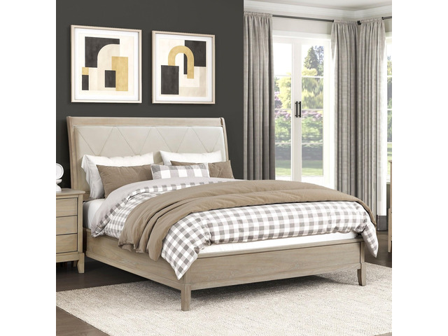 Classic Farmhouse Style Full Bed Upholstered Headboard Beige Finish Wooden Bedroom Furniture 1pc