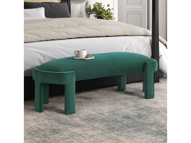 Stylish Upholstered Bench Green Velvet Fabric Foam Cushioned Seat Luxurious Comfort Home Furniture 1pc Durable Plywood Frame Entryway Bench