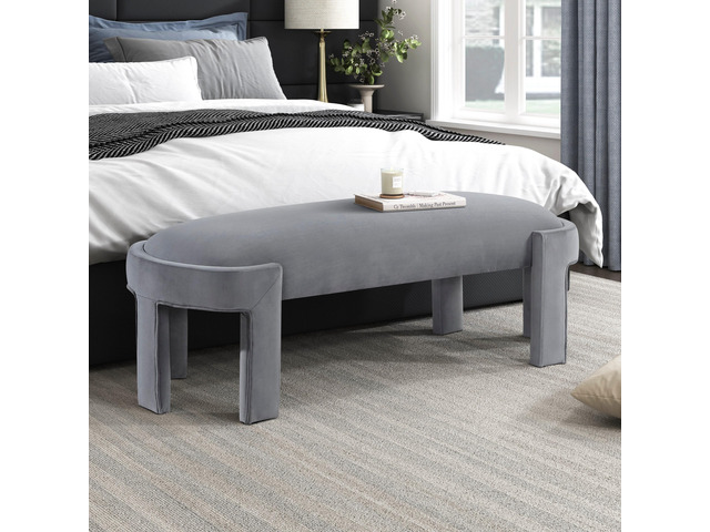 Stylish Upholstered Bench Gray Velvet Fabric Foam Cushioned Seat Luxurious Comfort Home Furniture 1pc Durable Plywood Frame Entryway Bench