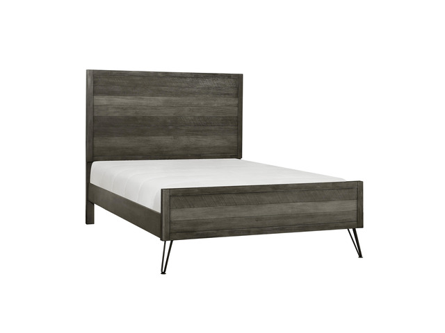 Contemporary Full Bed Solid Acacia Wood Metal Legs Slat Design Paneling 3-Tone Gray Finish Bedroom Furniture 1Pc