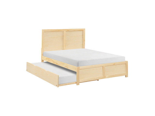 Contemporary Full Size Platform Bed With Twin Trundle Sleek Design Natural Pine Finish Wooden Bedroom Furniture 1Pc