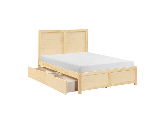 Contemporary Full Size Platform Bed With Storage Boxes Sleek Design Natural Pine Finish Wooden Bedroom Furniture 1Pc