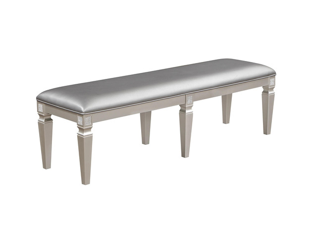 1-Pc Modern Glam Long Bench Upholstered Seat Sparkling Embellishments Silver Gray Finish Furniture Bedroom Living Room Dining Room