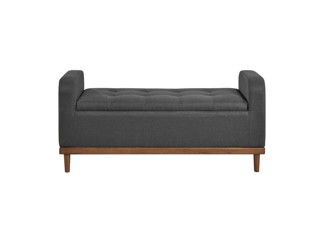 Mid-Century Modern Lift Top Storage Bench 1pc Tufted Dark Gray Upholstered Solid Wood Walnut Finish Wooden Furniture
