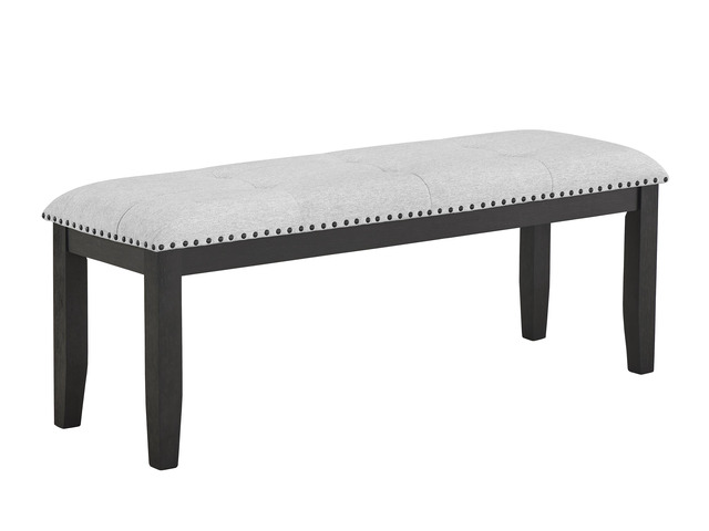 1pc Transitional Upholstered Dining Bench Light Gray Upholstery Black Finish Legs Nailhead Tufted Seat Dining Room Bedroom Living Room Furniture