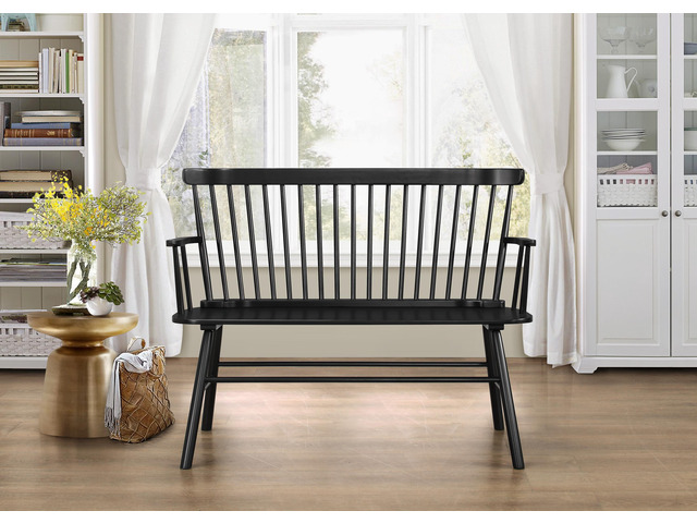 1pc Casual Farmhouse Relaxed Vintage Wood Spindle Back Bench Black Wooden Chair