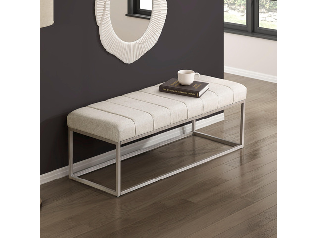 Modern Home Furniture 1pc Bench Beige Fabric Upholstery Plush Comfort Metal Legs Champagne Finish Entryway Bench