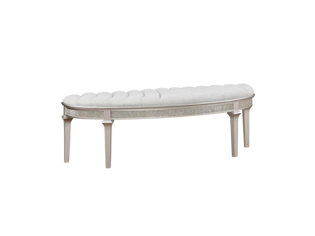 Curved Fabric Upholstered Bench, Silver Oak and Ivory