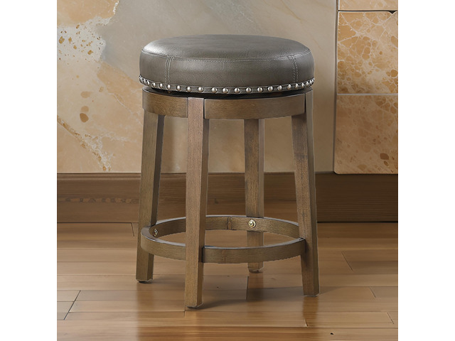 Bara 25 Inch Swivel Counter Stool Gray Round Faux Leather, Brown, Set of 2