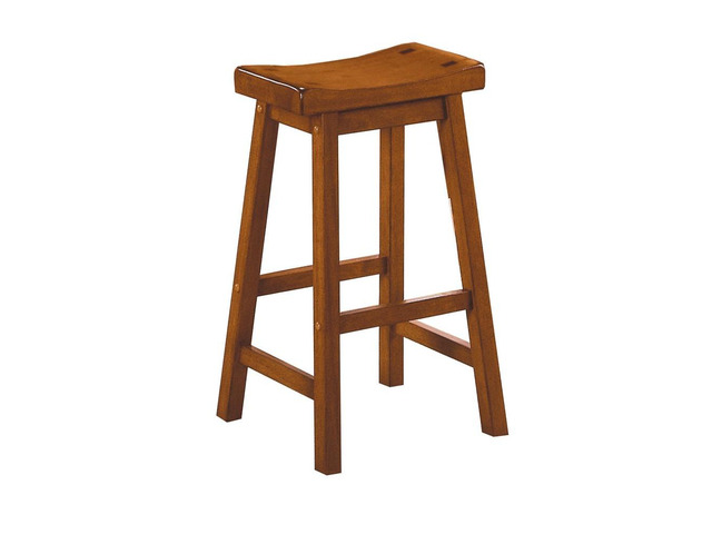 Wooden 29' Counter Height Stool with Saddle Seat, Oak Brown, Set Of 2