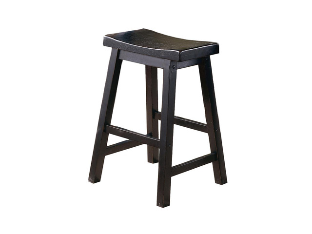Wooden 24' Counter Height Stool with Saddle Seat, Black, Set of 2