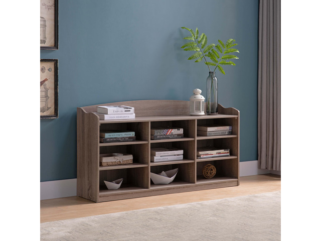 Wooden Shoe Storage Bench, Nine Storage Shelves, Entryway Organizer, Dark Taupe